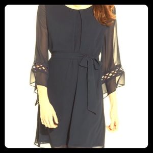 Black Bell Sleeve Dress with sheer sleeves w/lace